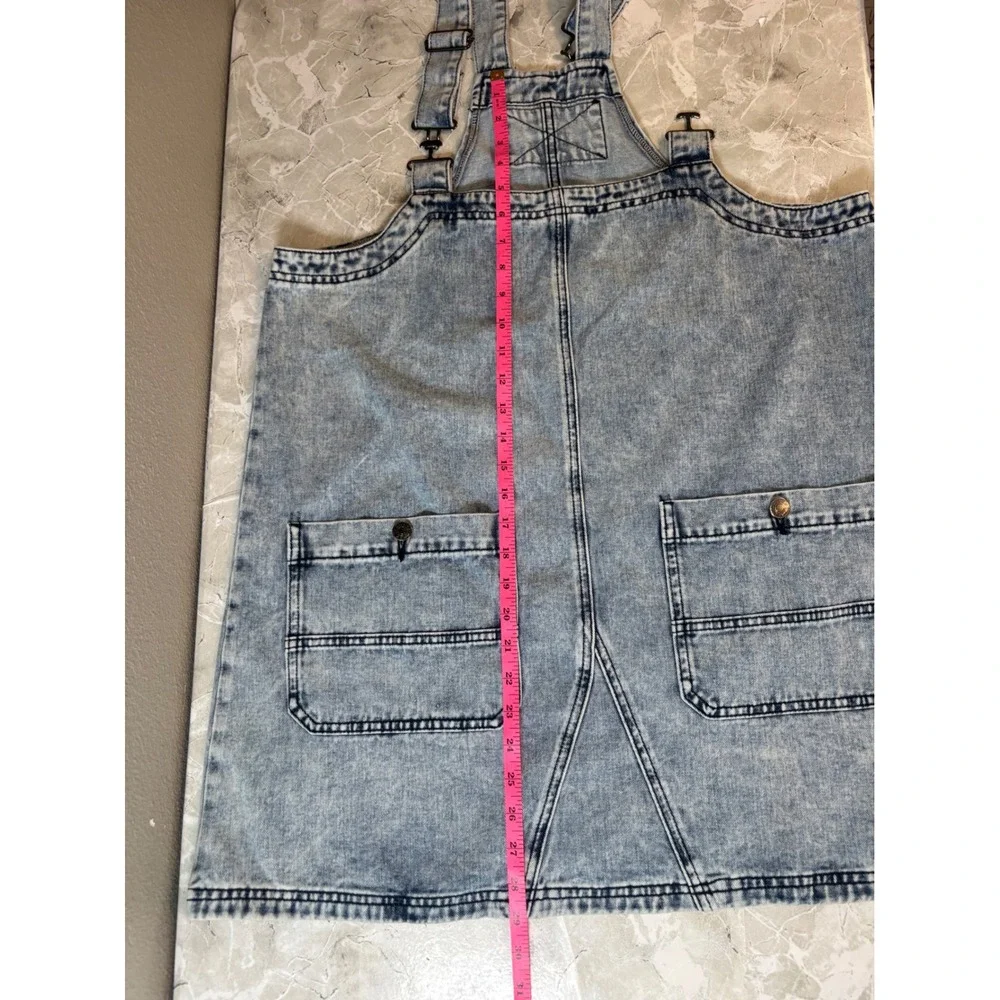 Free People Overall Smock Mini Dress XL Acid Wash Light Blue Cotton Pinafore